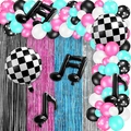 Disco music party balloon arch kit with musical notes and metallic fringe curtains - 120pcs Balloon Chain Set