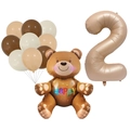 Party-Ballon-Set in Creme und Kaffee mit 3D-Bär und goldener Zahl 2 im Detail - Nummer 2 Stil (5085485450895)