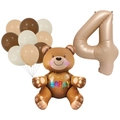 Detail zum 4. Geburtstag Ballon-Set mit 3D Teddybär und beiger Nummer 4 Folienballon - Nummer 4 Stil (5085485450897)
