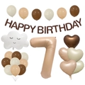 Caramel tone birthday balloon set with number 7 foil balloon and happy birthday banner - Number 7
