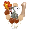 Detail of caramel number 1 balloon with cartoon rabbit and maple leaf forest theme - Number 1 Style (Style B)