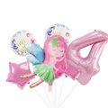 Detailset zum 4. Geburtstag mit Feen-Thema und rosa Folienballon in Form einer Nummer 4 - Feen-Nummer 4 Stil