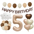 Caramel white 40-inch number 5 balloon set with heart and cloud shapes for birthday parties - Number 5