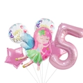 Set de 5 ballons d'anniversaire fée avec chiffre 5 rose et ballon baguette magique - Style Fée Numéro 5