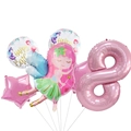 Détail du set de ballons princesse fée avec un grand chiffre 8 rose et des étoiles - Style Fée Numéro 8