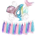 Detail zum Meerjungfrau 4. Geburtstag Set mit schillerndem Zahlenballon und Quasten - Rosa Set 4