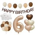 Boho cream and mocha birthday balloon set featuring a large number 6 and cute cloud balloon - Number 6