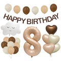 Caramel white 8th birthday balloon set with cloud, number 8 and Happy Birthday banner - Number 8 (Number 8)