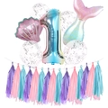 Pastellfarbenes Meerjungfrau-Deko-Set zum 1. Geburtstag mit Zahl 1 und Folienballons - Rosa Set 1