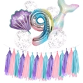 Meerjungfrau Party Deko-Set mit Verlaufszahl 9 Ballon, Muscheln und bunten Papier Quasten - Lila Set 9