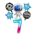 Detalle del set de 6 globos astronauta con astronauta plateado y número 7 en degradado - Juego de Número 7