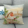 Housse de coussin en lin avec motif aquarelle d'oiseau de Noël pour décoration canapé - Rouge-gorge sur Souche Enneigée (6)