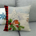 Christmas robin linen pillowcase with watercolor bird and red buffalo plaid pattern - 45x45cm / Winter Cedar and Robin Style (16)