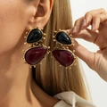 French retro style drop earrings with red and black crystals in gold-tone setting - Red and Black Color Block Double Water Drop Retro Earrings (03859)