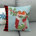 Christmas square linen pillowcase with watercolor robins and red plaid accents - 45x45cm / Robin and Winter Glove Style (30)