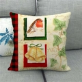 Linen Christmas pillow case with robin bird and red buffalo plaid decorative border - 45x45cm / Bell and Ivy Robin Style (32)