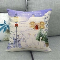 Housse de coussin en lin de Noël avec scène de chalet d'hiver et oies sur canapé - Oies Blanches et Maisonnette de Neige (14)