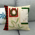 Christmas watercolor bird and wreath linen pillow cover with red green plaid border - 45x45cm / Christmas Geese and Plaid Style (31)