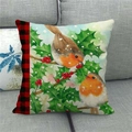 Christmas robin and holly watercolor linen pillow cover with red buffalo plaid edge - 45x45cm / Robin and Holly Berries Style (18)