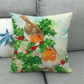 Housse de coussin en lin avec motif aquarelle d'oiseaux de Noël et baies rouges - Deux Rouge-gorges sur Branches de Baies (18)
