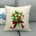 Housse de coussin en lin Noël avec bouquet aquarelle et nœud en tissu écossais rouge - Bouquet de Noël avec Noeud Écossais (20)