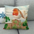 Housse de coussin de Noël avec rouge-gorge à l'aquarelle sur une branche enneigée - Rouge-gorge et Silhouette de Bâtiment Européen (21)