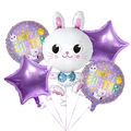 Detail von Osterballon-Set mit weißem Hasen, lila Sternen und Happy Easter Folienballons - Lila Großäugiger Hase Stil