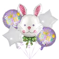 Oster-Ballonset mit großem weißen Hasen, Happy Easter Ballons und weißen Sternen - Weißer Langohr Hase Stil