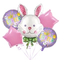 Dettaglio del set di palloncini pasquali con coniglio bianco, stelle rosa e Happy Easter - Stile Coniglio con Farfallino a Pois (8)