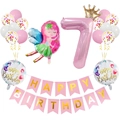 Kit déco 7ème anniversaire avec ballons fée, chiffre 7 rose à couronne et bannière de fête - Ensemble Numéro 7