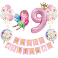 Set déco fête fée 9 ans avec ballon chiffre 9 et bannière Joyeux Anniversaire - Ensemble Numéro 9