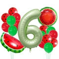 Kit de globos 6 cumpleaños tema sandía con número 6 y globos de látex con lunares - Verde Número 6 Juego