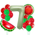 Set de globos de sandía para fiesta con número 7 de aluminio y globos de látex rojos verdes - Verde Número 7 Juego
