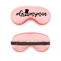 Pink satin groomsman eye mask with adjustable strap and hat bowtie print detail - Coral Pink #Groomsman with Hat (Style 10)