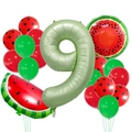 Set de globos sandía número 9 con globos rojos y verdes para el 9º cumpleaños - Verde Número 9 Juego