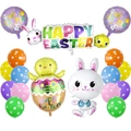 Easter decoration set featuring rabbit and chick foil balloons with colorful polka dot latex balloons - Happy Easter Combo Style