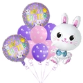 Easter balloon bouquet set featuring bunny foil balloons and polka dot latex decorations - Pink Purple Polka Dot Bunny Style