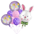 Detailed Easter balloon set with Happy Easter foil balloons and big-eyed bunny head - Pink Purple Polka Dot Bunny Head Style