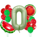 Set globos fiesta sandía con número 0 verde y globos de látex rojos - Verde Número 0 Juego