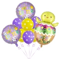 Detail showing Easter balloon set with Happy Easter chick and polka dot latex balloons - Hatching Egg Polka Dot Style