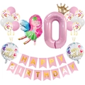 Kit fête anniversaire fée rose avec ballon chiffre 0, couronne et bannière Happy Birthday - Ensemble Numéro 0