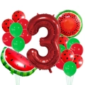 Set de fiesta sandía con globo de número 3 rojo y globos de látex variados - Rojo Número 3 Juego