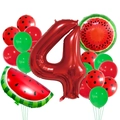 Kit de decoración de cumpleaños de sandía con número 4 y globos de látex de puntos - Rojo Número 4 Juego