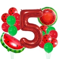 Set fiesta 5º cumpleaños tema sandía con número 5 rojo y globos de látex de lunares - Rojo Número 5 Juego