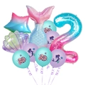 Detail of mermaid theme balloon set featuring gradient number 2 and purple latex balloons - Number Two Style (h019)