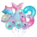 Detail of mermaid theme party balloons with shell shapes and number 3 foil balloon - Number Three Style (h019)
