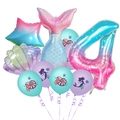 Mermaid birthday party balloon set with giant number 4 and gradient shell decorations - Starry Night Mermaid 4