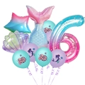 Kit fête sirène avec ballon dégradé chiffre 6 et ballons coquillage en aluminium - Style Numéro Six (h019)