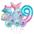 Détail du set de ballons 9 ans thème sirène avec dégradés de couleurs et coquillages - Style Numéro Neuf (h019)