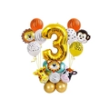 Ballon chiffre 3 doré avec décorations de fête safari lion singe tigre animaux - Chiffre 3